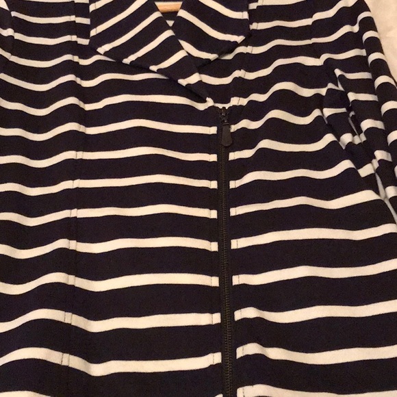 Talbots Navy/White Striped Moto Styled Cotton Jacket - Picture 5 of 9
